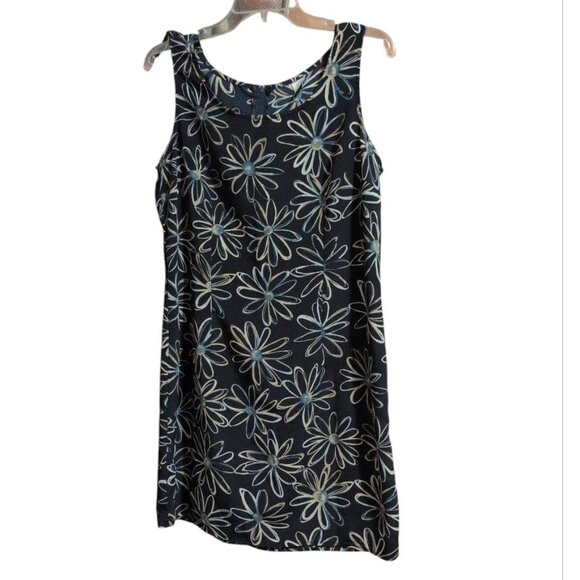 California Concepts Dress Navy Blue with White Flowers zip up Back Sleeveless - Picture 1 of 5